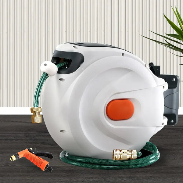 30M Retractable 180° Swivel Garden Hose Reel With Spray Gun