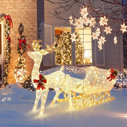 Christmas Lights 215 LEDs Fairy Light Reindeer Sleigh Decorations