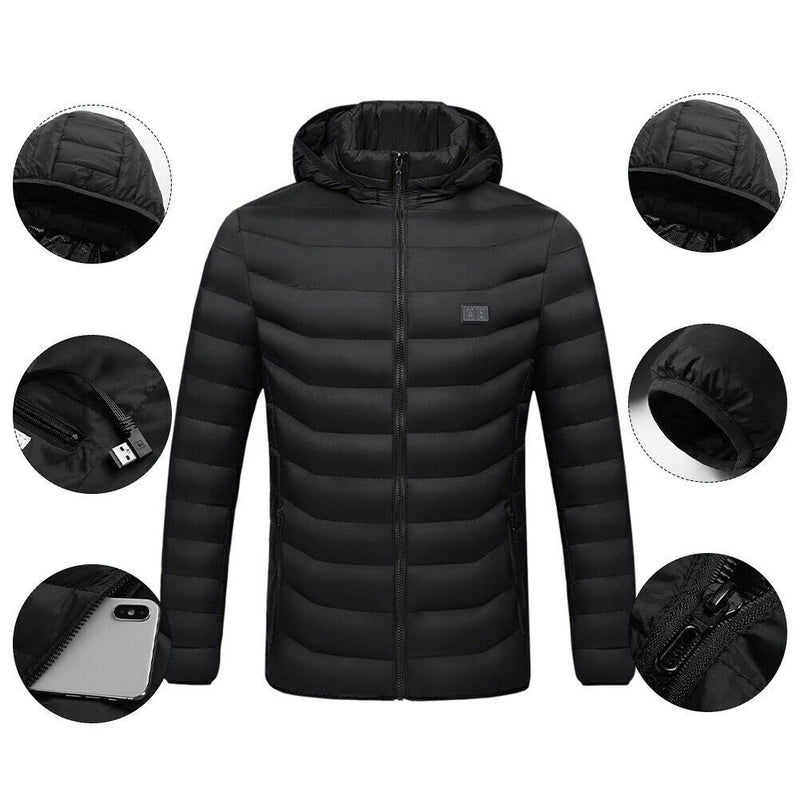 Electric Heated Thermal Winter Jacket With 15 Zones Including Shoulders & Elbows