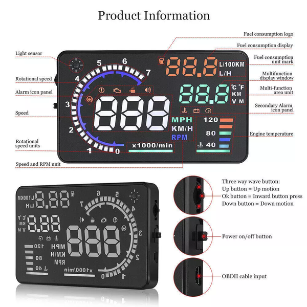 Auto Head Up Windshield Speed & Gauges Display