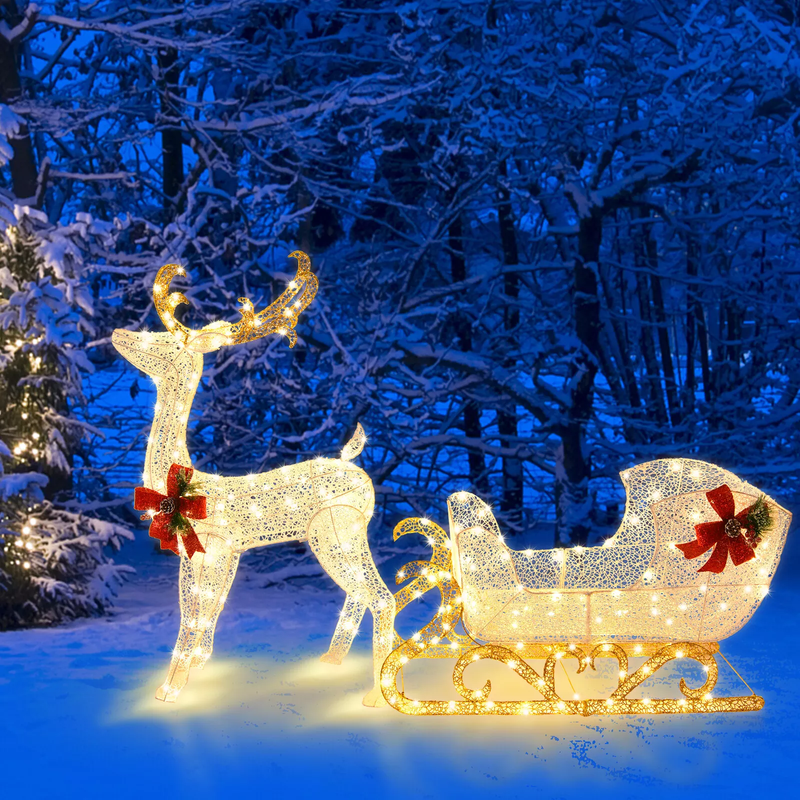 Christmas Lights 215 LEDs Fairy Light Reindeer Sleigh Decorations